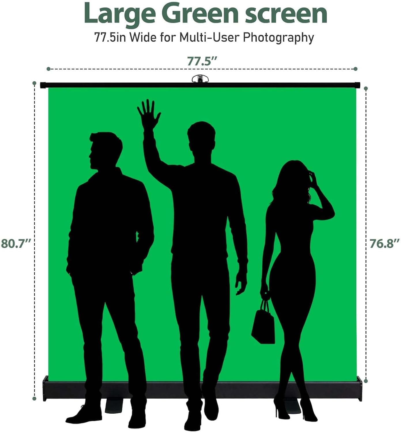 77x76in Collapsible Green Screen Backdrop Portable Photo Background | Retractable Chroma Key Panel, Wrinkle-Resistant