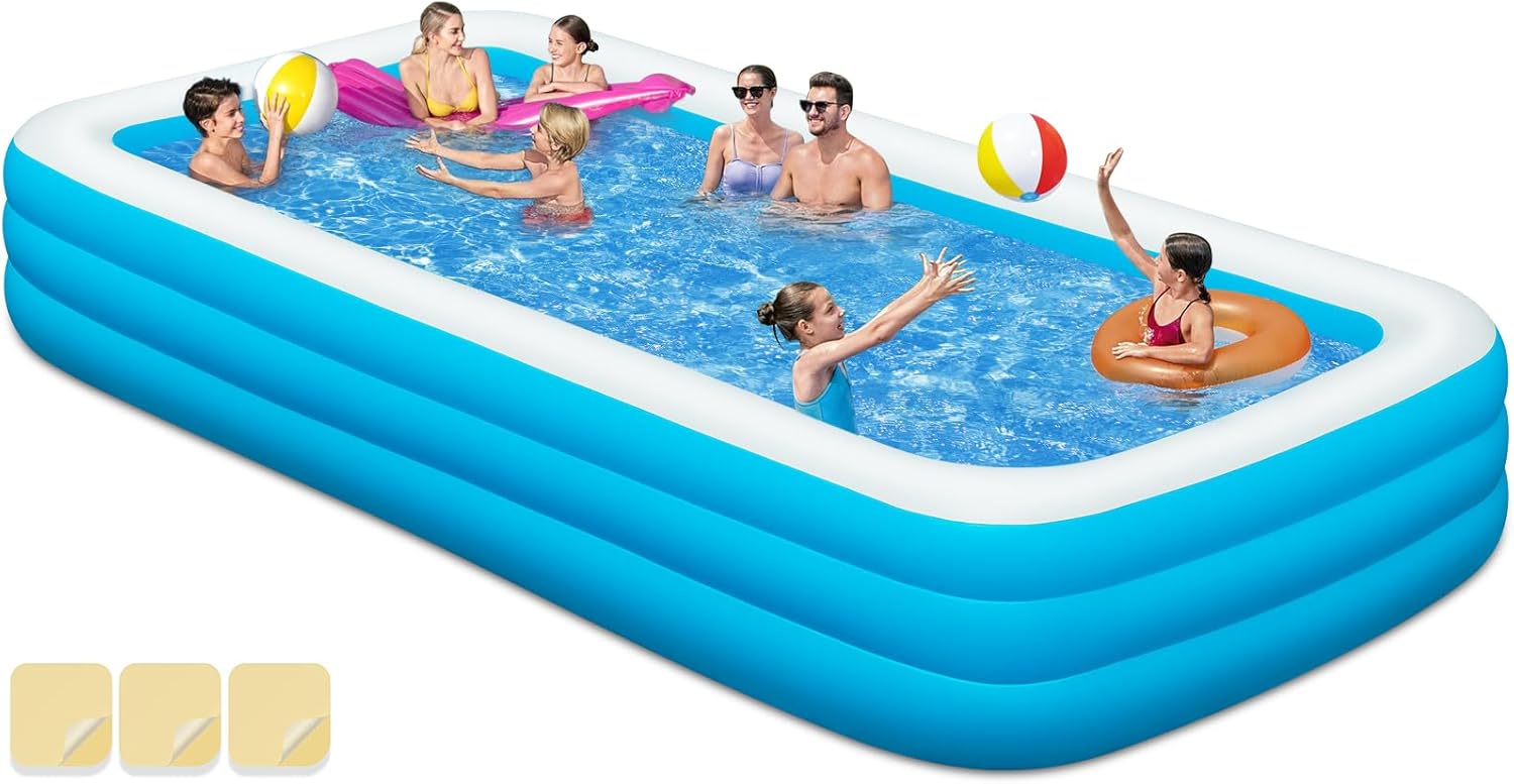 Large Inflatable Swimming Pool - GISAEV 145" x 74" x 22" Oversized Family Blow Up Pool for Adults & Kids, Sturdy