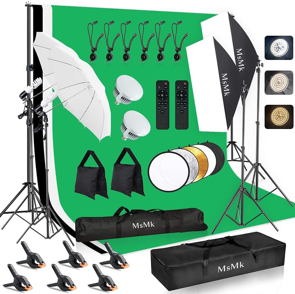 [Upgraded LED Bulb] Photography Lighting Kit 8.5x10ft Backdrop Support System and LED Softbox Set, 6400K Bulbs