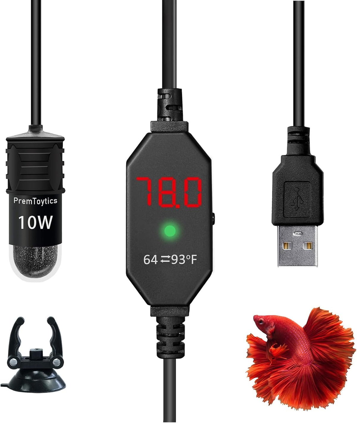 Small Aquarium Heater, USB 10W Adjustable Mini Fish Tank Heater with External Temperature Controller, Overheating