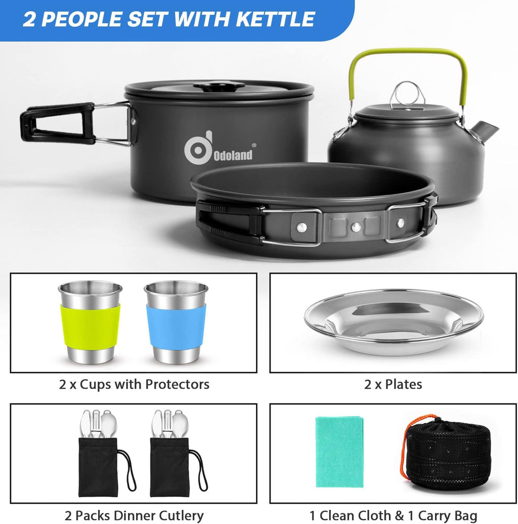 15pcs Camping Cookware Mess Kit, 1.9L Pot, for Camping, Backpacking | Anodized aluminum, for hiking, outdoor cooking