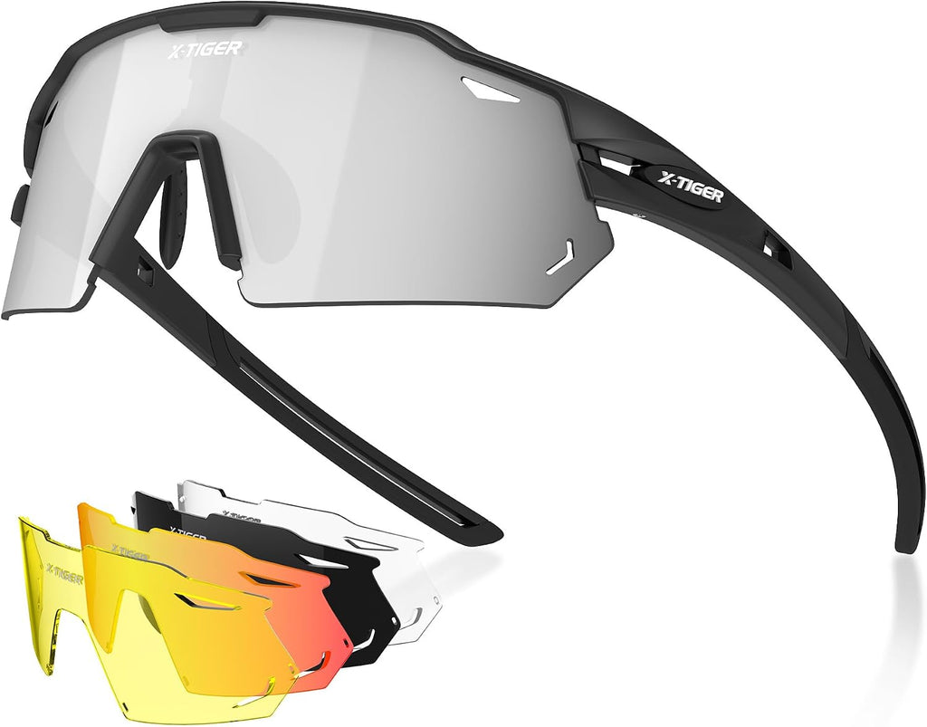 Polarized Cycling Glasses with 5 Interchangeable Lenses,MTB Biking Baseball Running Sports Sunglasses for Men Women