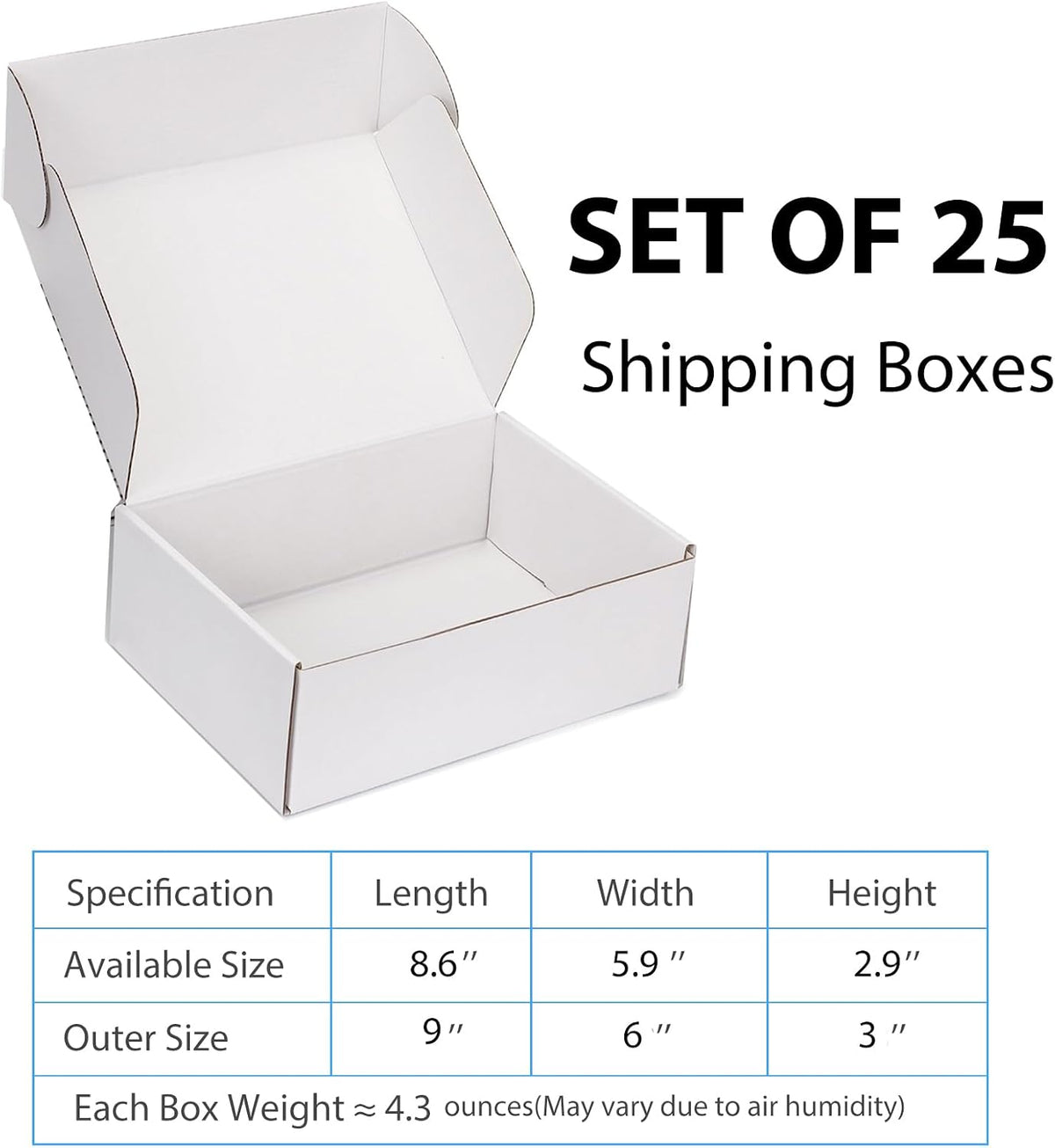 Small Shipping Boxes 9x6x3 Inch (25 Pack) - Sturdy White Corrugated Cardboard Boxes for Small Business, Ecommerce