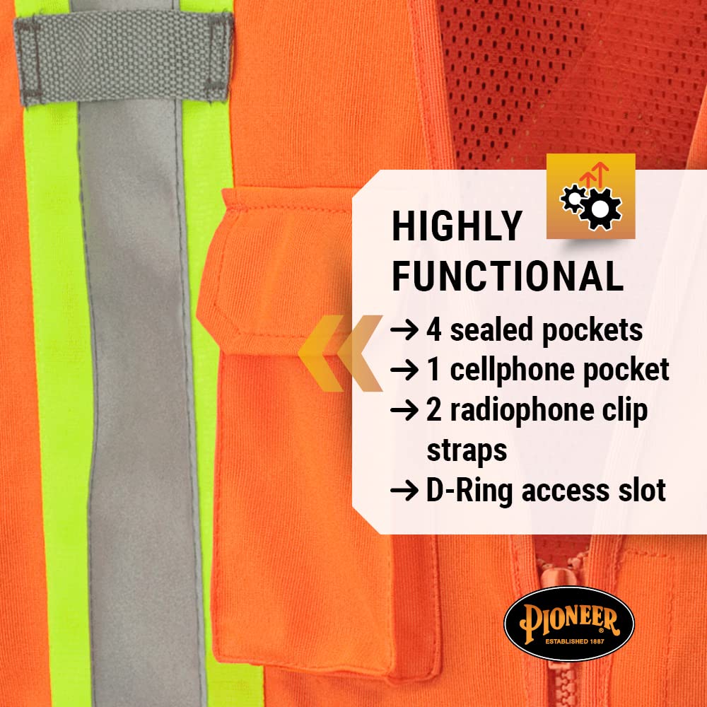 Hi Vis Tear-Away Mesh Back Safety Vest for Men - Reflective Tape, 4 Pockets - Construction, Traffic, Security - Orange