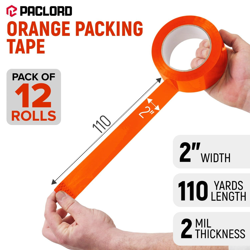 2" x 110 Yards Orange Packing Tape, 12 Rolls
