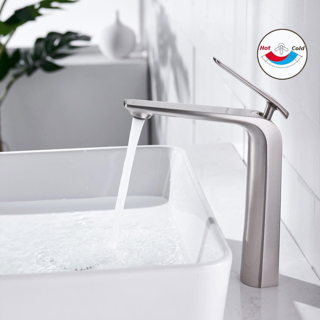 Tall Vessel Sink Faucet Brushed Nickel One Handle Anti-Fingerprint