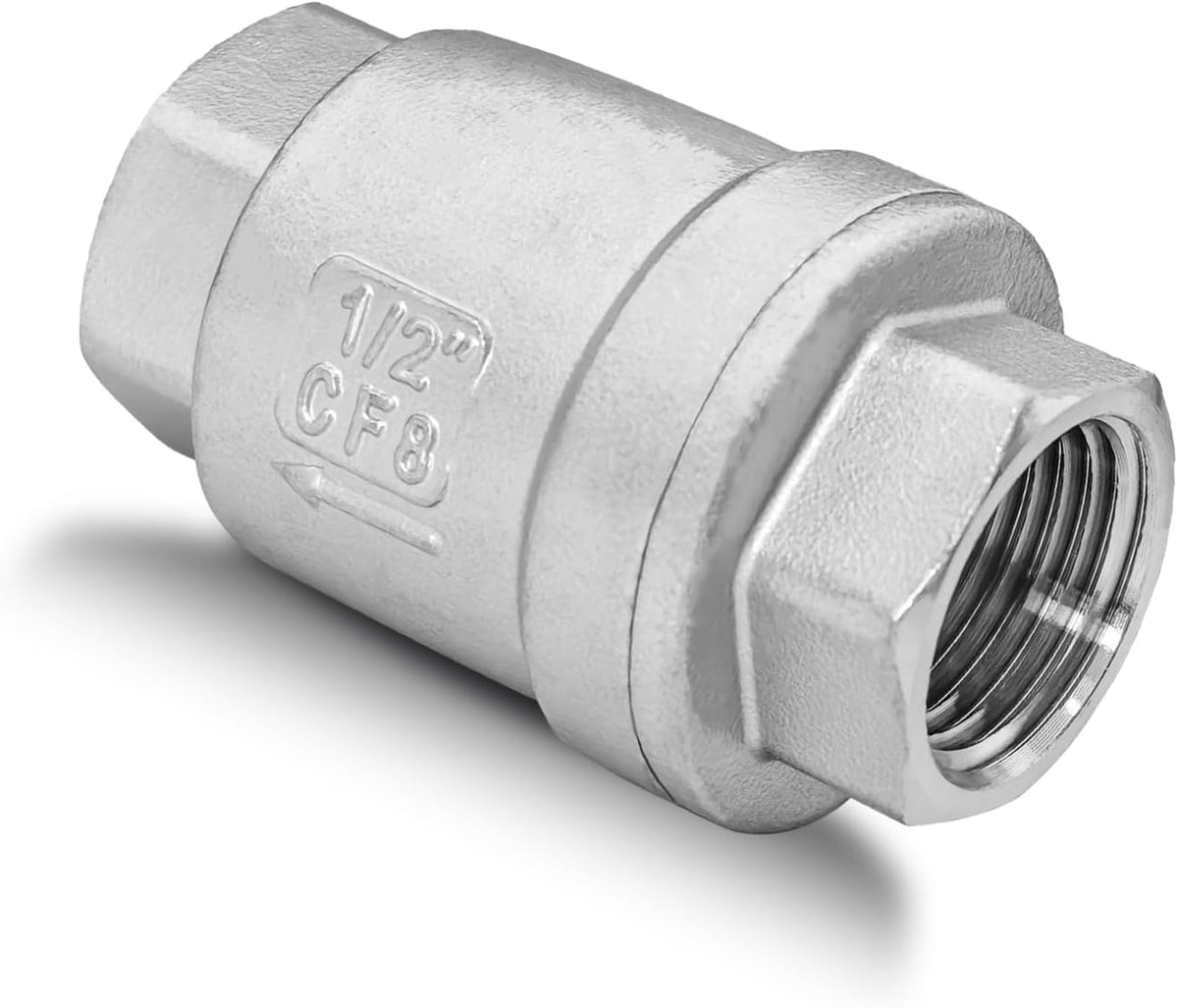 1/2" NPT Vertical Spring Check Valve, Stainless Female Thread 1000WOG, DN15