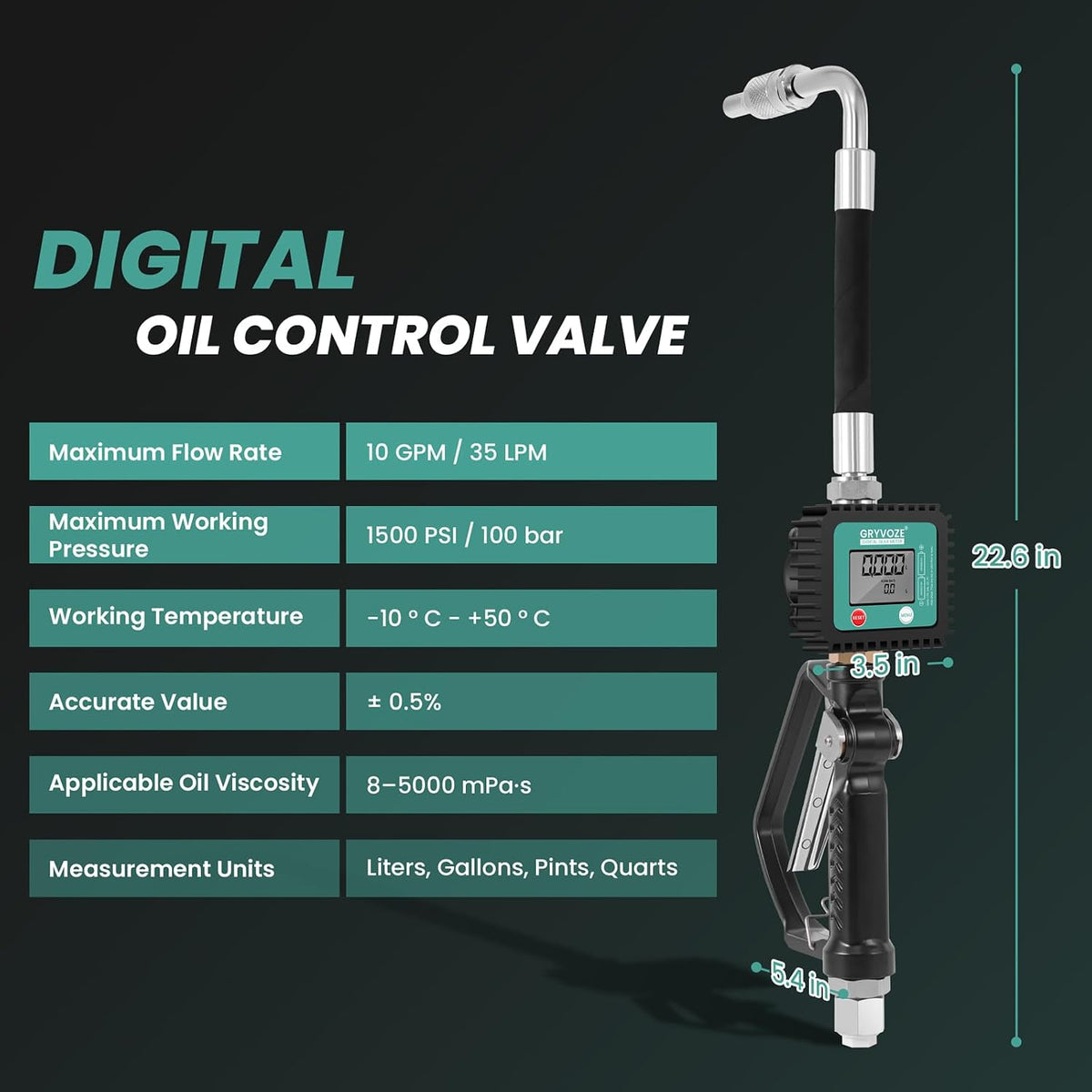 Digital Oil Control Valve Flow Meter Nozzle with 1/2" NPT Inlet