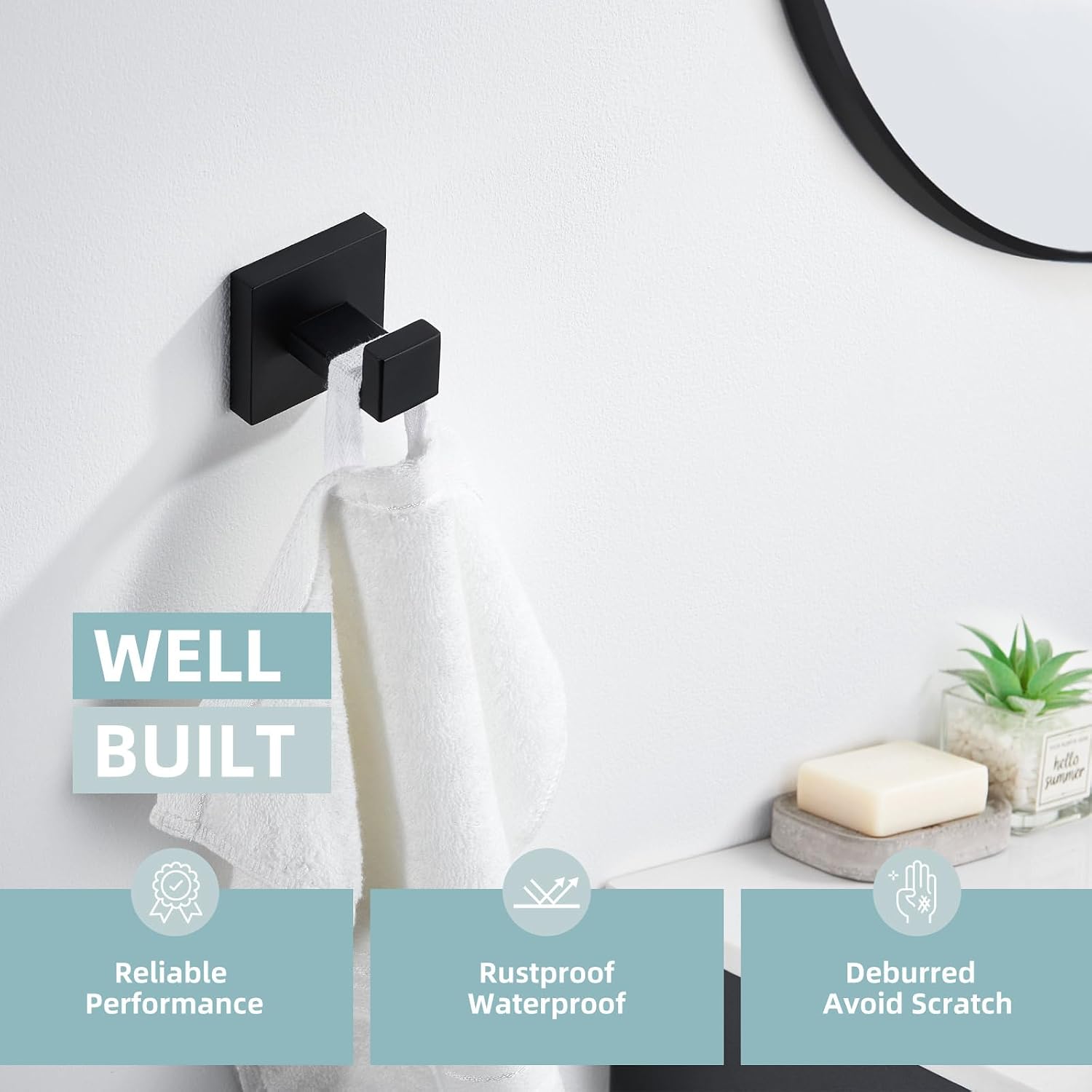 Towel Hook Matte Black, Coat Robe Hook, Bathroom Towel Hanger | SUS304 Stainless Steel, Modern Bathrobe Holder, Ideal