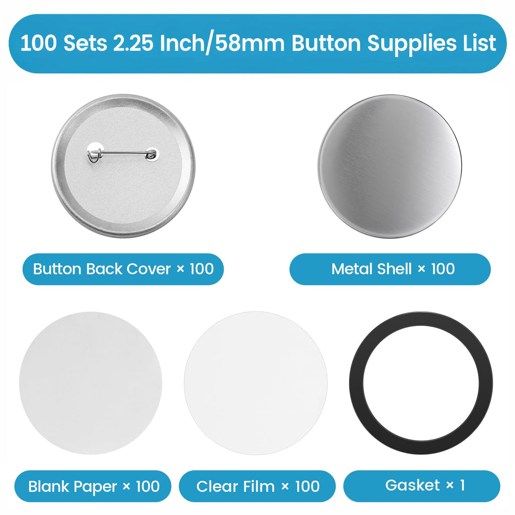Button Maker Supplies, 100 Sets 58mm/2.25 inch Button Supplies