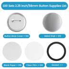 Button Maker Supplies, 100 Sets 58mm/2.25 inch Button Supplies
