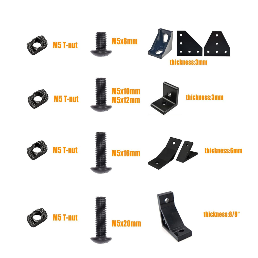 260PCS M5 T-Nuts Screws Assortment Kit,Compatible with Rail Mount,Replacement for M-Lok Nut Screw,M5 Nut and Bolt