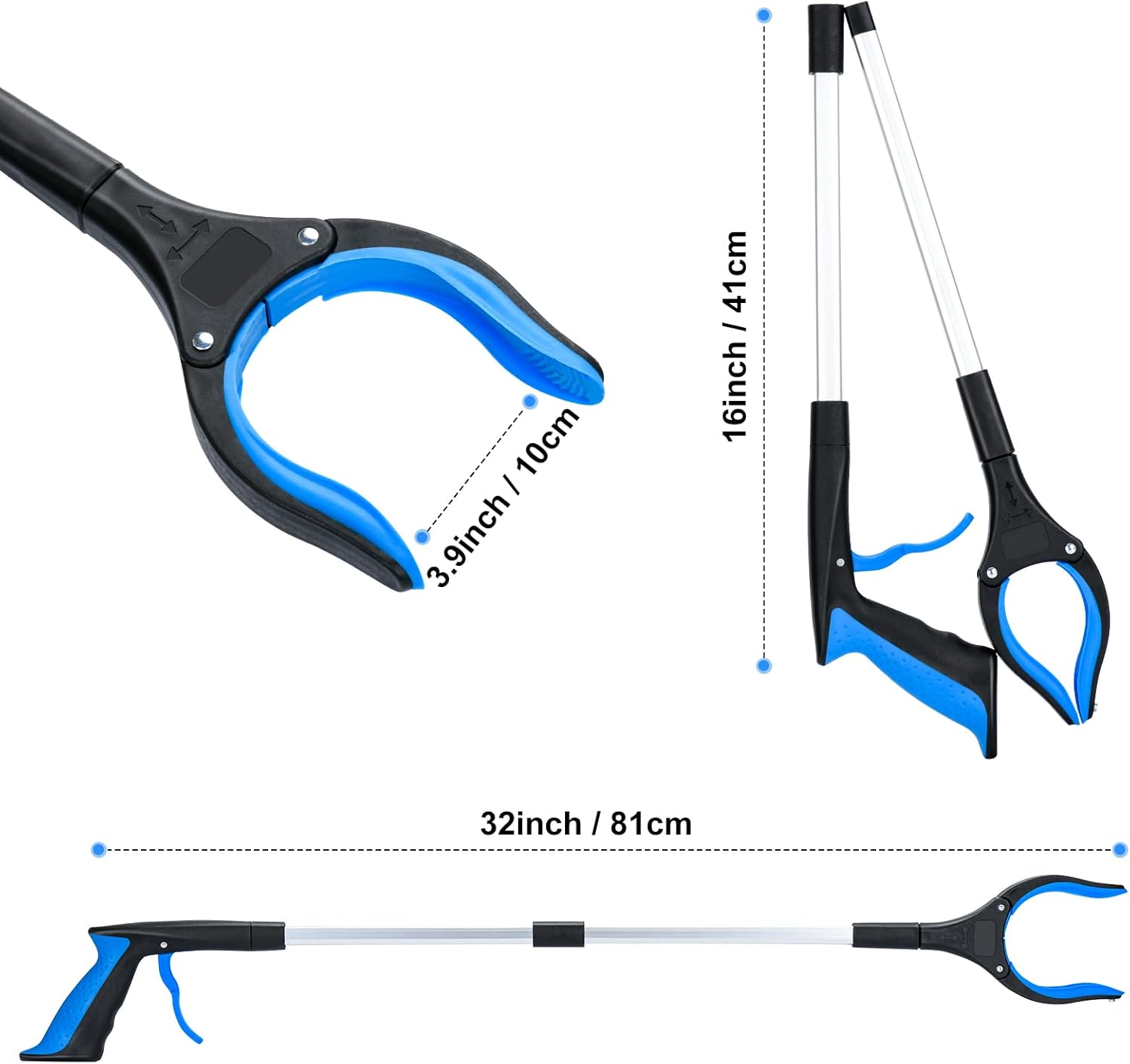 2-Pack Grabber Reacher Tool,32 Inch Foldable Reacher Grabber Pickup Tool with Strong Grip Magnetic,360°Rotating