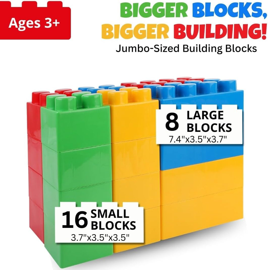 24 PCS Giant Building Blocks Starter Set for Toddlers, Plastic Large Building Blocks for Kids Creative Play, Big