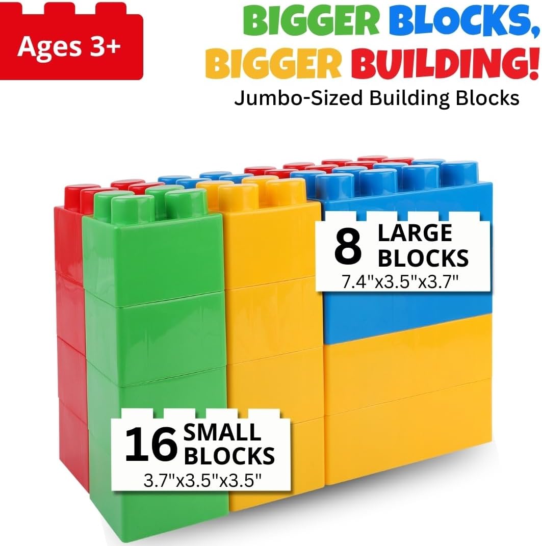 24 PCS Giant Building Blocks Starter Set for Toddlers, Plastic Large Building Blocks for Kids Creative Play, Big