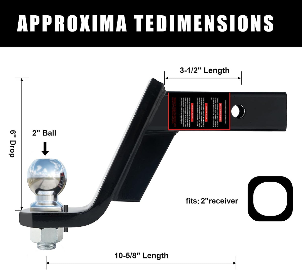 6-Inch Drop Trailer Hitch Ball Mount with 2" Ball for 2-Inch Receiver