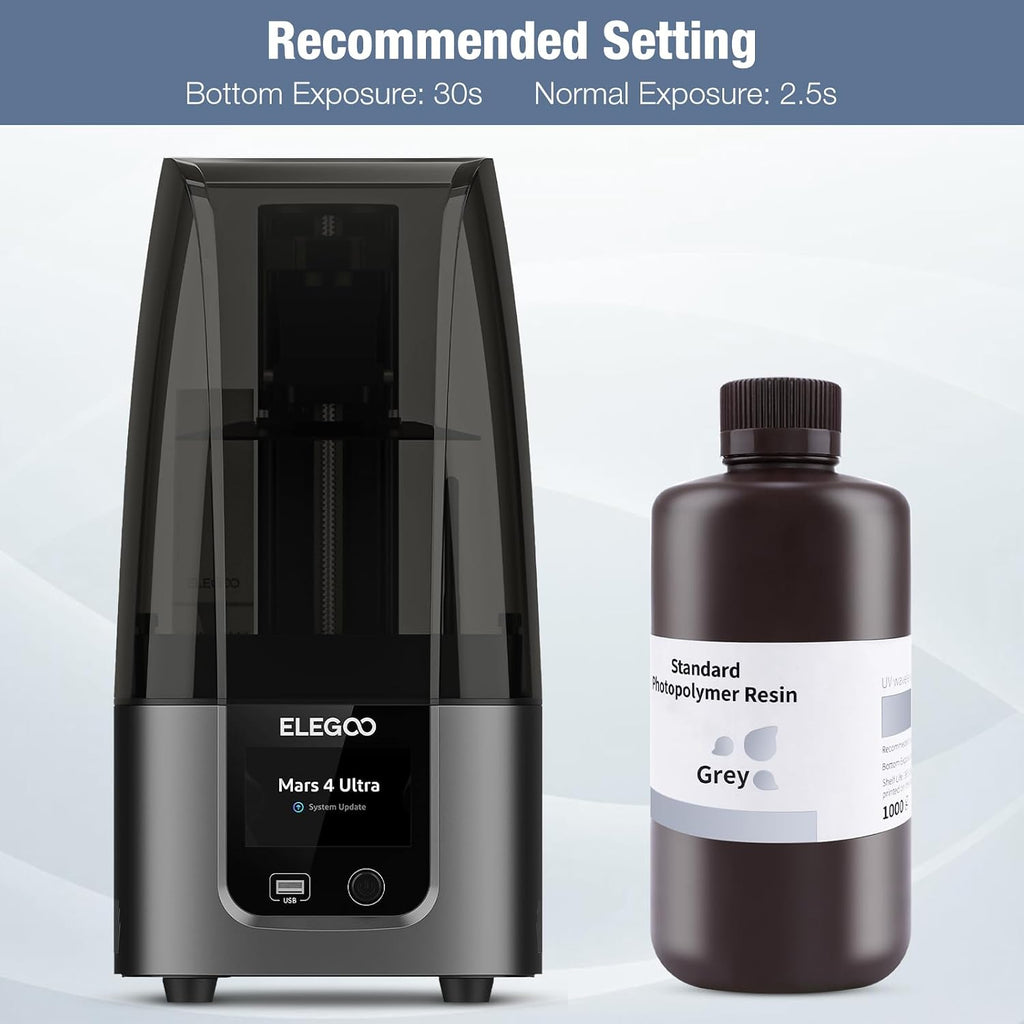 ELEGOO 3D Printer Resin Grey 1000G Standard Photopolymer Resin | 405nm Fast UV Curing High Precision, Non Toxic 3D