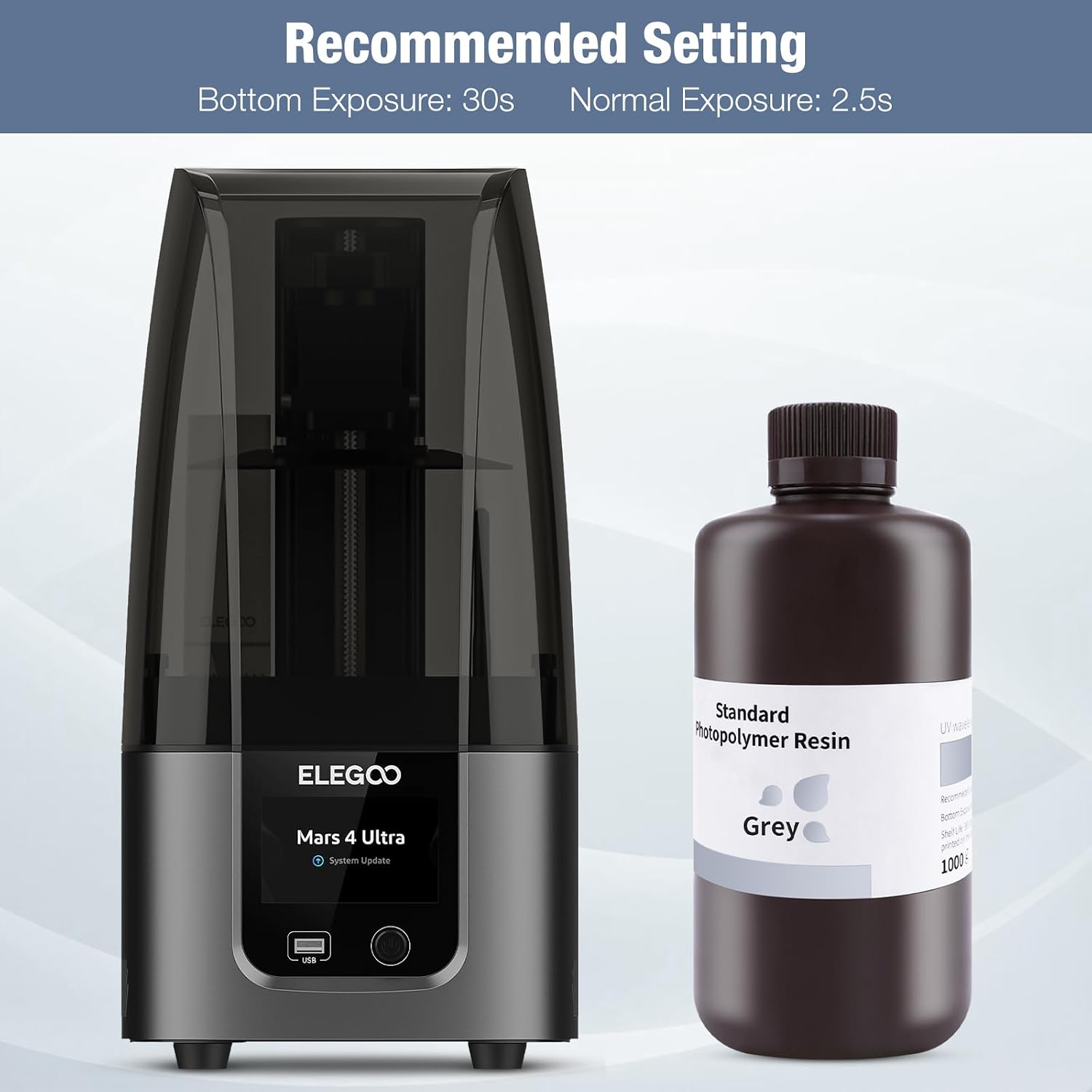 ELEGOO 3D Printer Resin Grey 1000G Standard Photopolymer Resin | 405nm Fast UV Curing High Precision, Non Toxic 3D