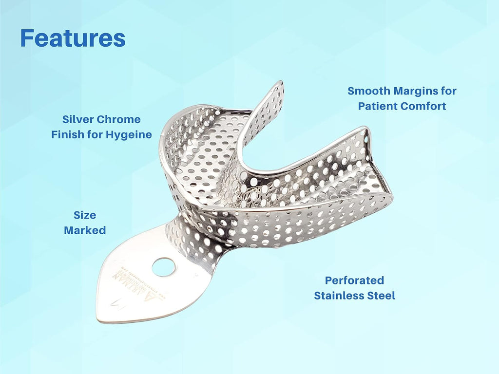 Dental Impression Trays – Set of 8 (Small, Medium, Large, Extra Large) – Stainless Steel, Perforated, Autoclavable
