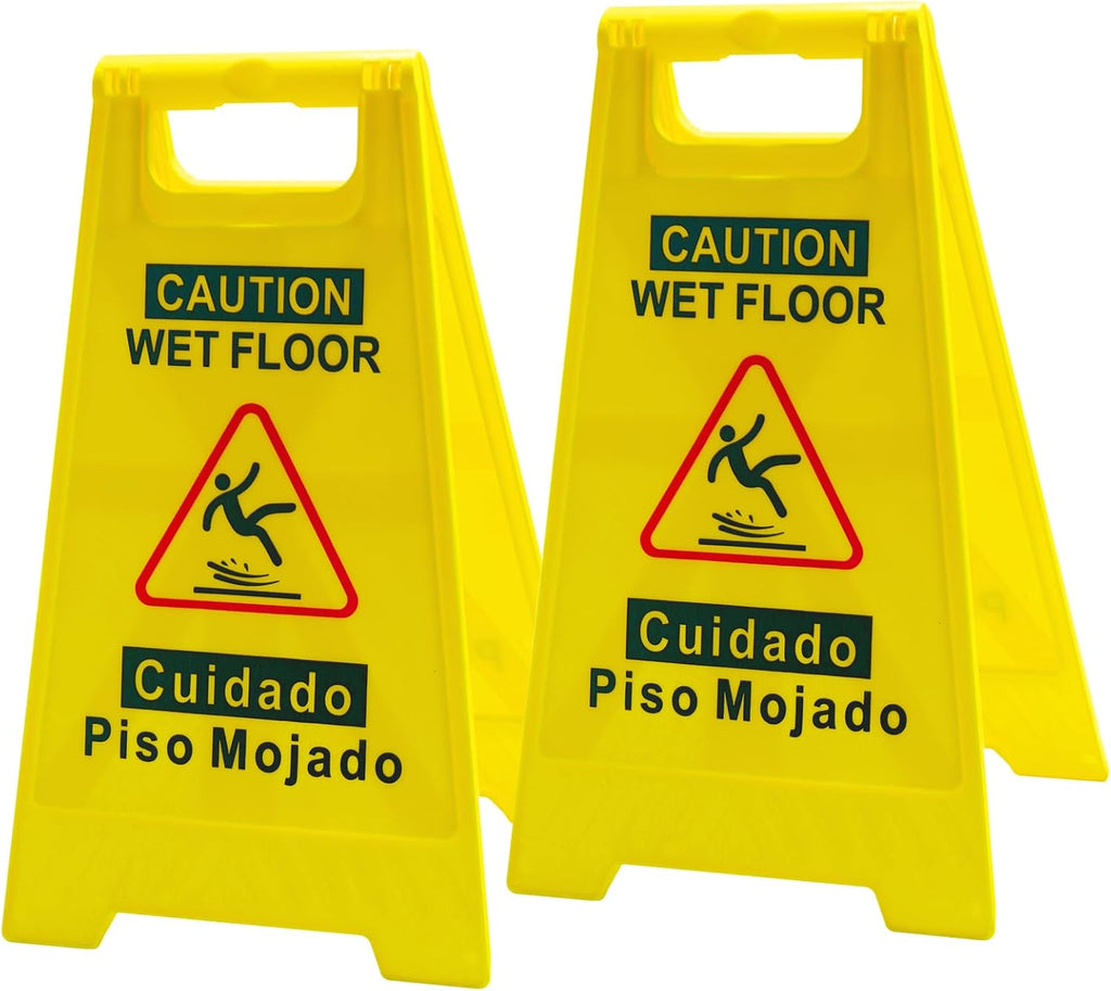 2-Pack Caution Wet-Floor Sign, 17.5" Height, Bright Yellow, Double-Sided Folding A-Frame Design Safety Caution Sign