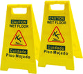 2-Pack Caution Wet-Floor Sign, 17.5" Height, Bright Yellow, Double-Sided Folding A-Frame Design Safety Caution Sign