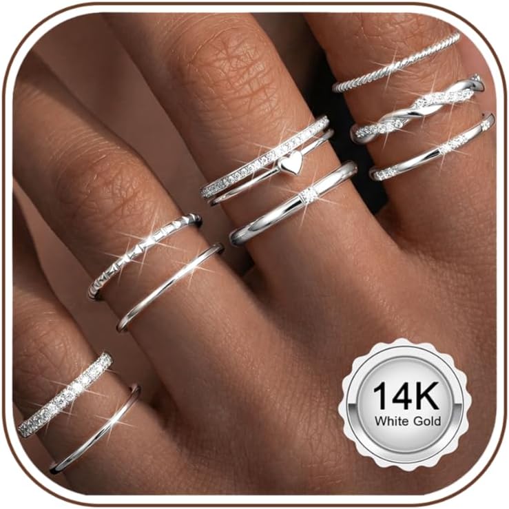 Gold Stackable Rings for Women Non Tarnish Open Adjustable 14K Gold Plated Rings Trendy Stack Cubic Zirconia Thin