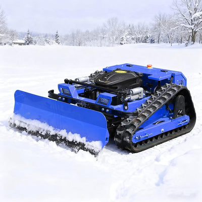 Remote Control Lawn Mower with Snow Plow, Crawler Track All-Terrain System, Hybrid Oil-Electric Power for Steep