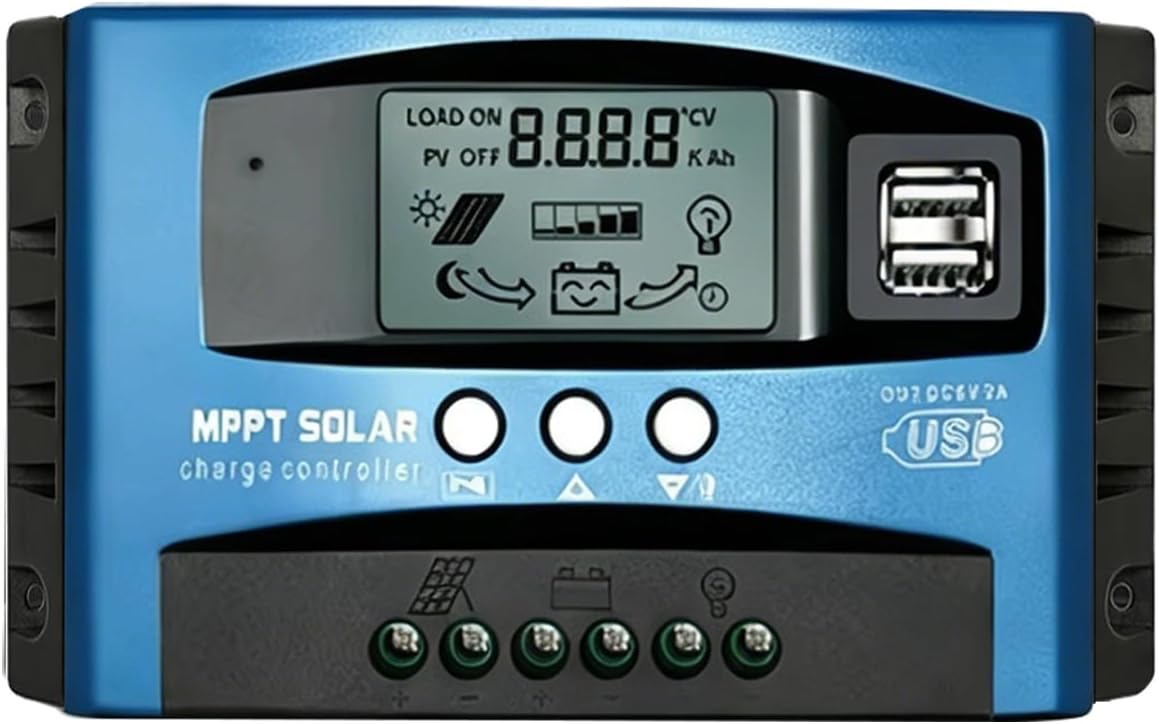 60A MPPT Solar Charge Controller Solar Panel Regulator - Auto-Detect 12V/24V System with Adjustable LCD Display Dual