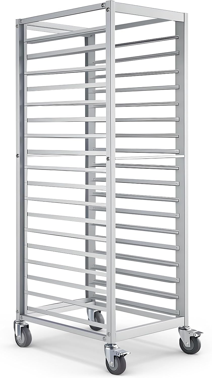 18 Tier Commercial Bakers Rack, Aluminum Bun Pan Rack with 4 Wheels