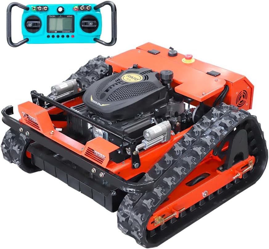 Remote Control Lawn Mower - All Terrain Tracks, 45° Slope Climbing, Gas Electric Hybrid, High Power Strong Mower