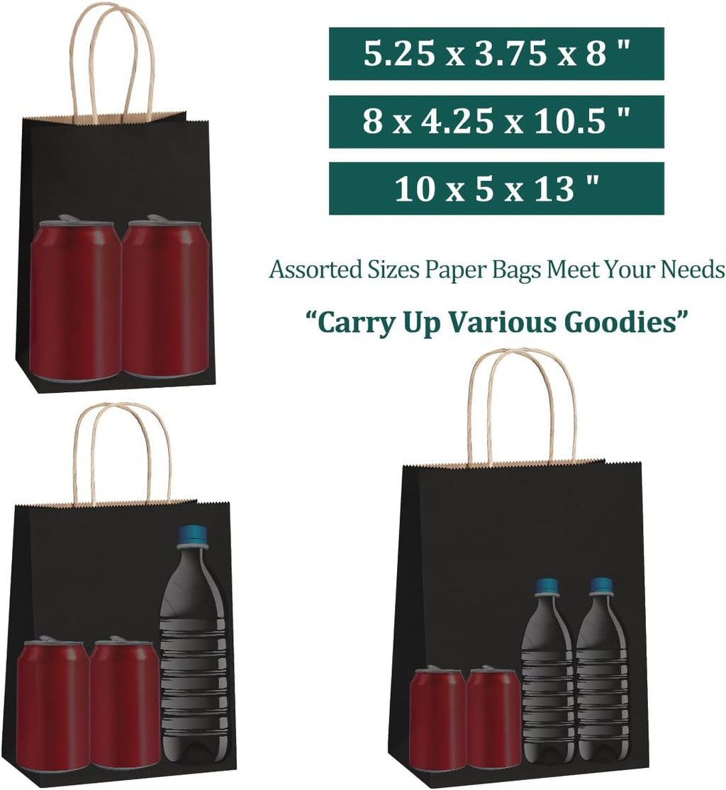 45Pcs Black Paper Bags with Handles, Assorted Sizes Gift Bags Kraft