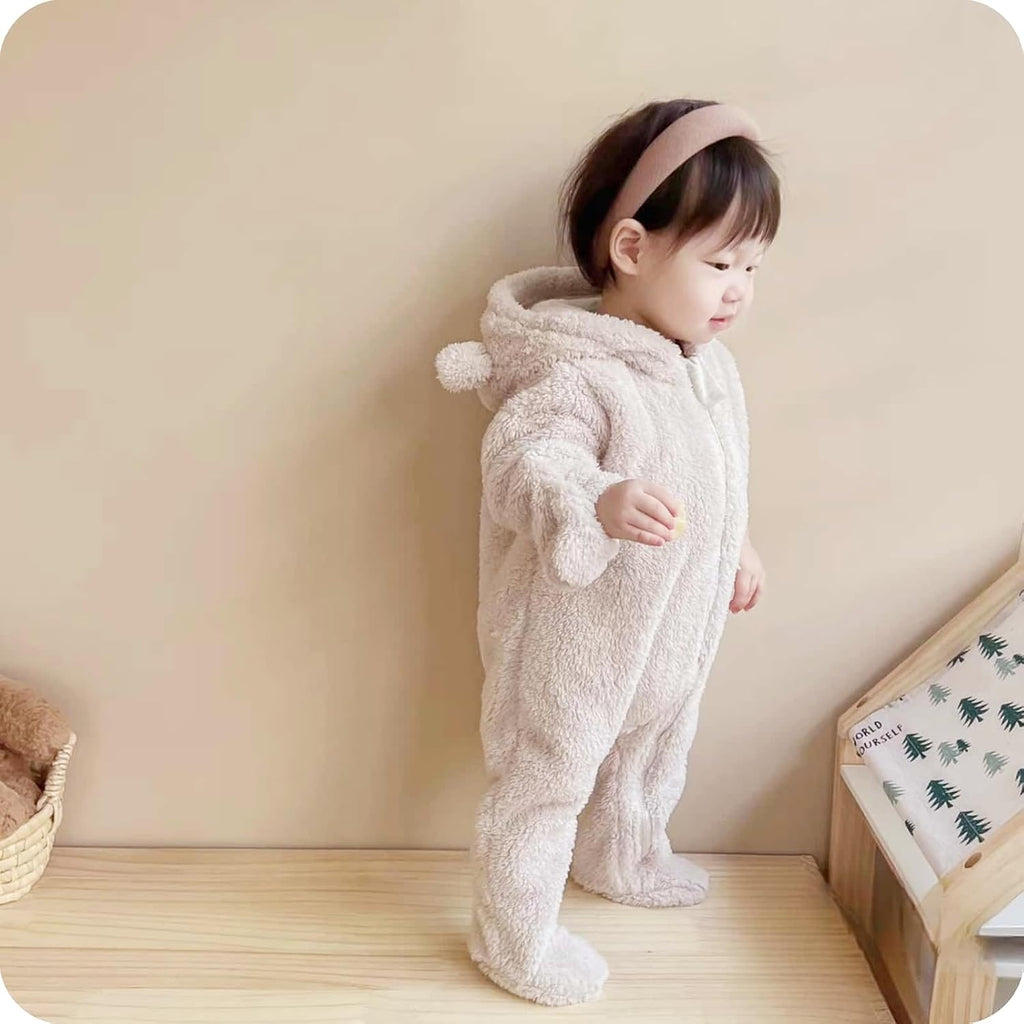 Newborn Winter Romper Fleece Hooded Jumpsuit Snowsuit Warm Outfits Zipper Outwear for Infant
