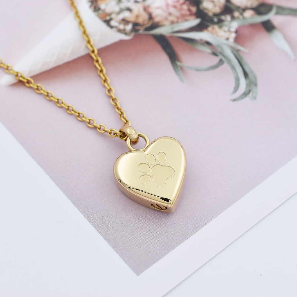 Pet Urn Necklace Heart Memorial Urn Pendant Dog Cat Keepsake Funeral Jewelry 316L Stainess Steel Paw Print Cremation