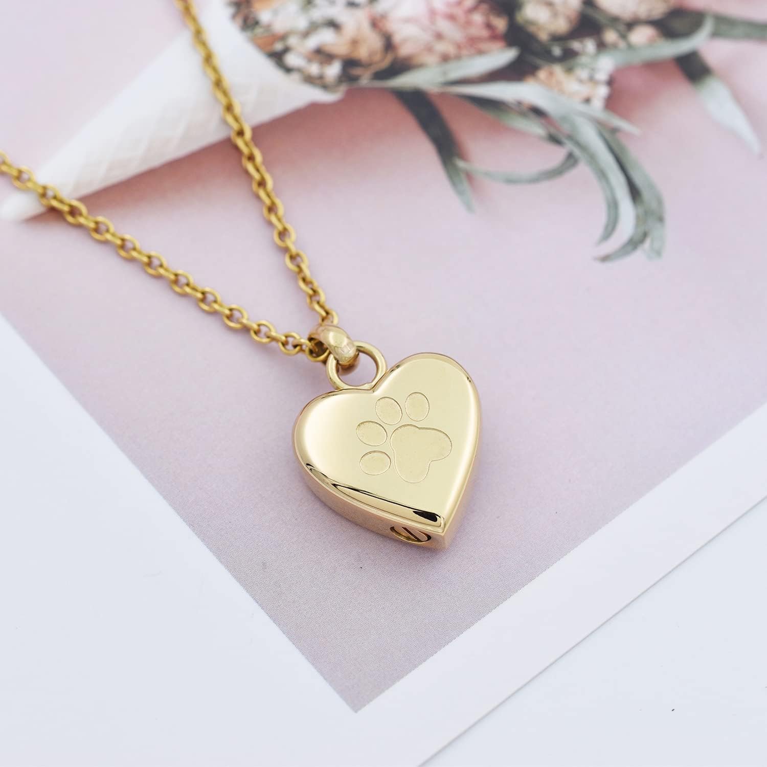 Pet Urn Necklace Heart Memorial Urn Pendant Dog Cat Keepsake Funeral Jewelry 316L Stainess Steel Paw Print Cremation