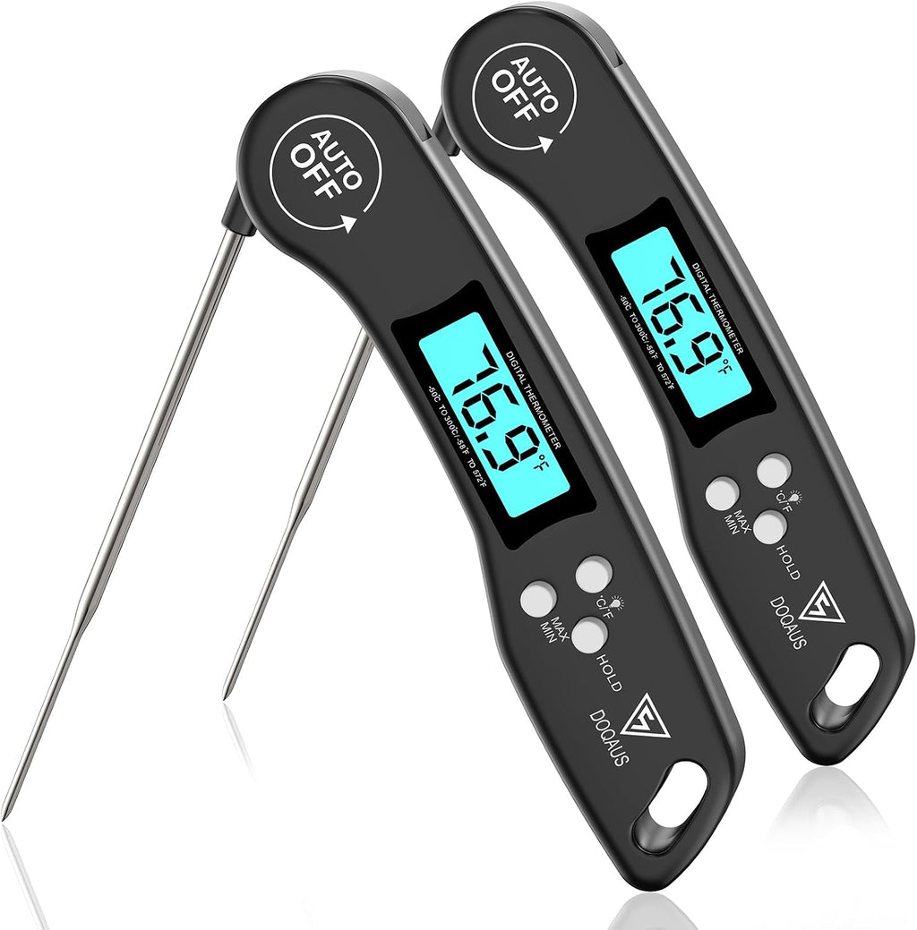 Digital Meat Thermometer, 2 Pack Instant Read Food Thermometer for Cooking, Kitchen Probe with Backlit & Reversible