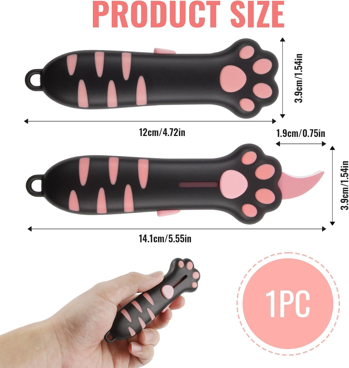Cat Paw Box Cutter Cute Retractable Cat Box Cutter with Safety Lock