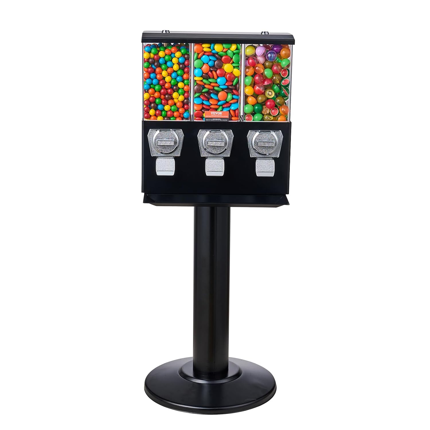 Commercial Vending Machine, Triple Compartment Candy Dispenser with Iron Stand, Gumball and Candy Machine for