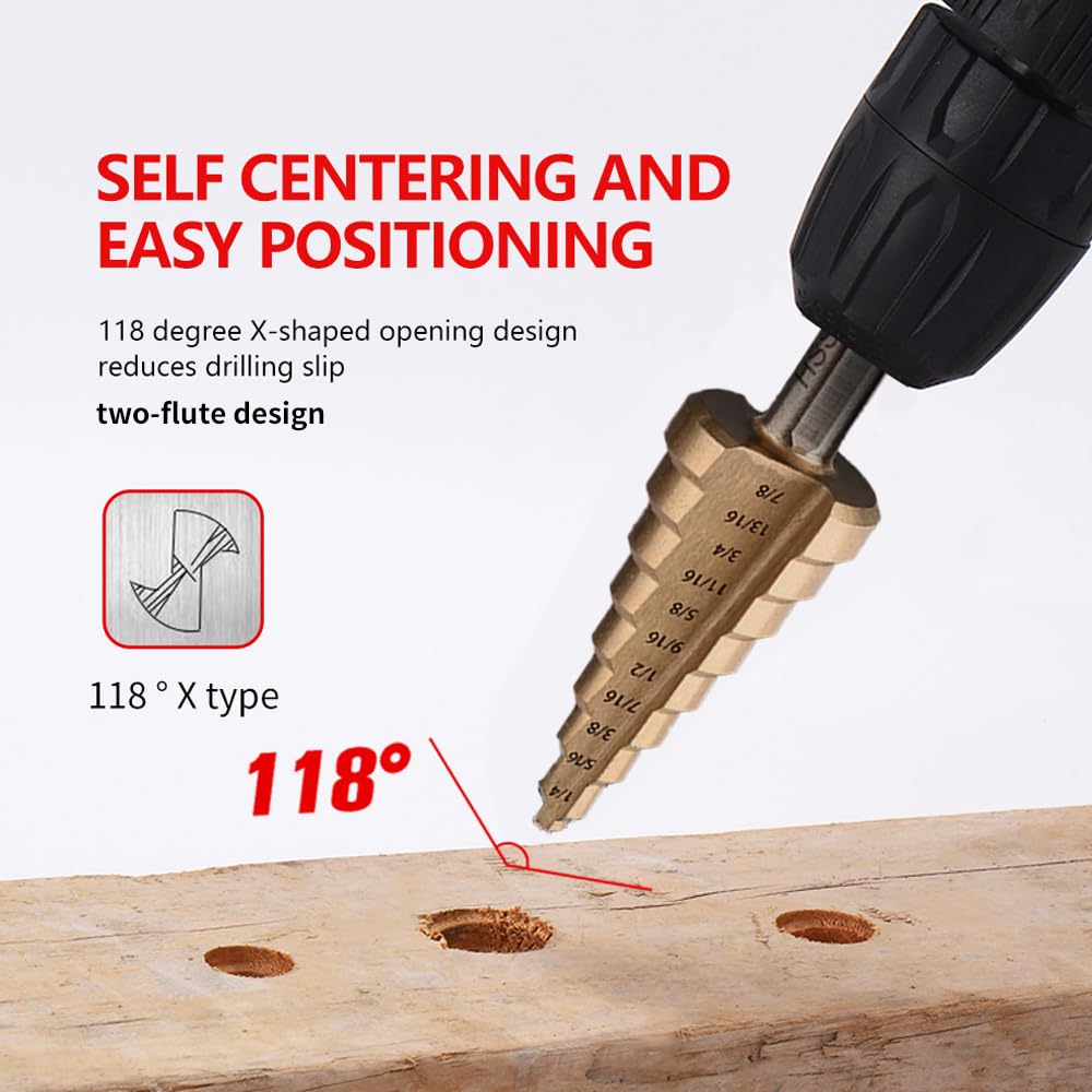 5PCS Step Drill Bit with Automatic Center Punch