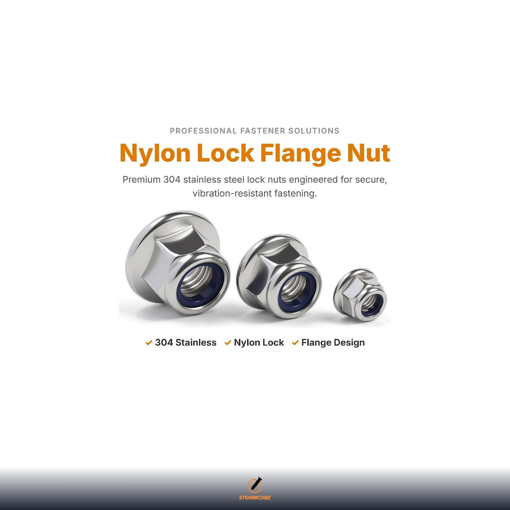 M5x0.8mm Nylon Flange Nut 50 Pack 304 SS hex Nylon Insert Flange Lock Nut