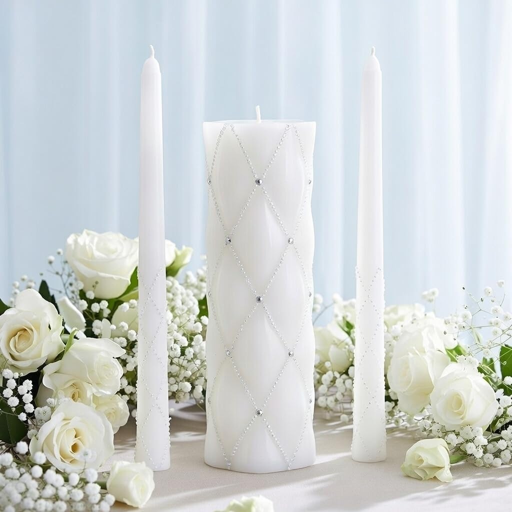 11.5" High White Wedding Unity Candle Set. Great for Weddings Party Special Events and Emergency Lighting Reiki Spa