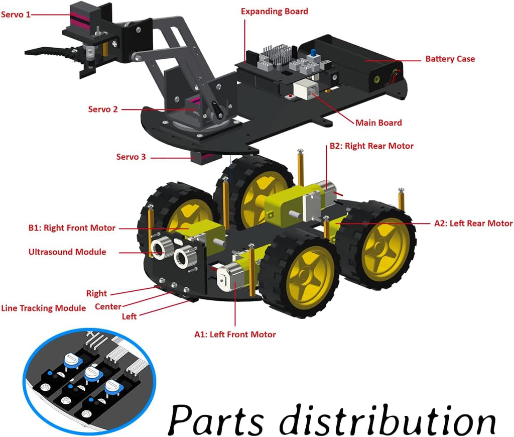 Mechanical 4WD Robot Arm Smart Car Kit - STEM/Graphical Programming Robot Car Compatible with Arduino IDE - Tutorial