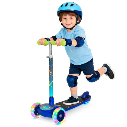 Space 3-Wheel Toddler Kick Scooter for Kids Boys Girls – Adjustable Height Kick Scooter with Light-Up Wheels