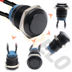 STARELO 5pcs 16mm Latching Push Button Switch Black Shell with pre-Wiring, IP65 Waterproof Push Button Switch,Aluminum Alloy 1 Normally Open Without LED.