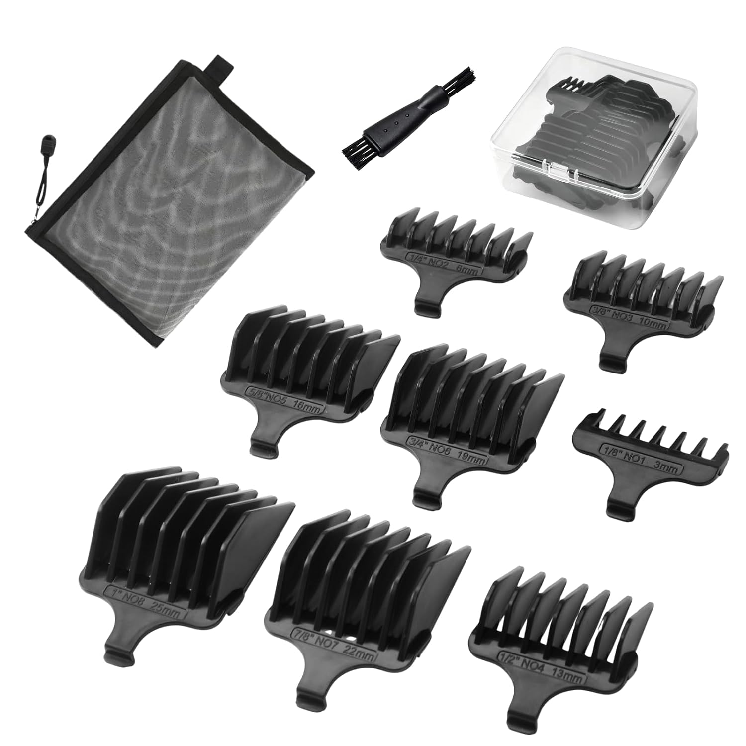 40mm T-Blade Guide Comb Set, 8 Pack, 1/16-1/2 Inch | Wahl Blade Clipper Guards, Snap-On 1.5-13mm Guards