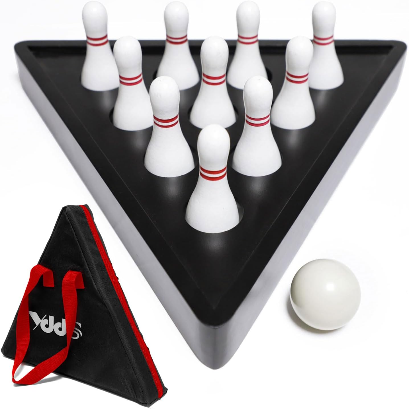 Shuffleboard Bowling Pin Set with 10 Pcs Premium Hardwood Bowling Pins Durabel Triangular Pinsetter Resin Bowling
