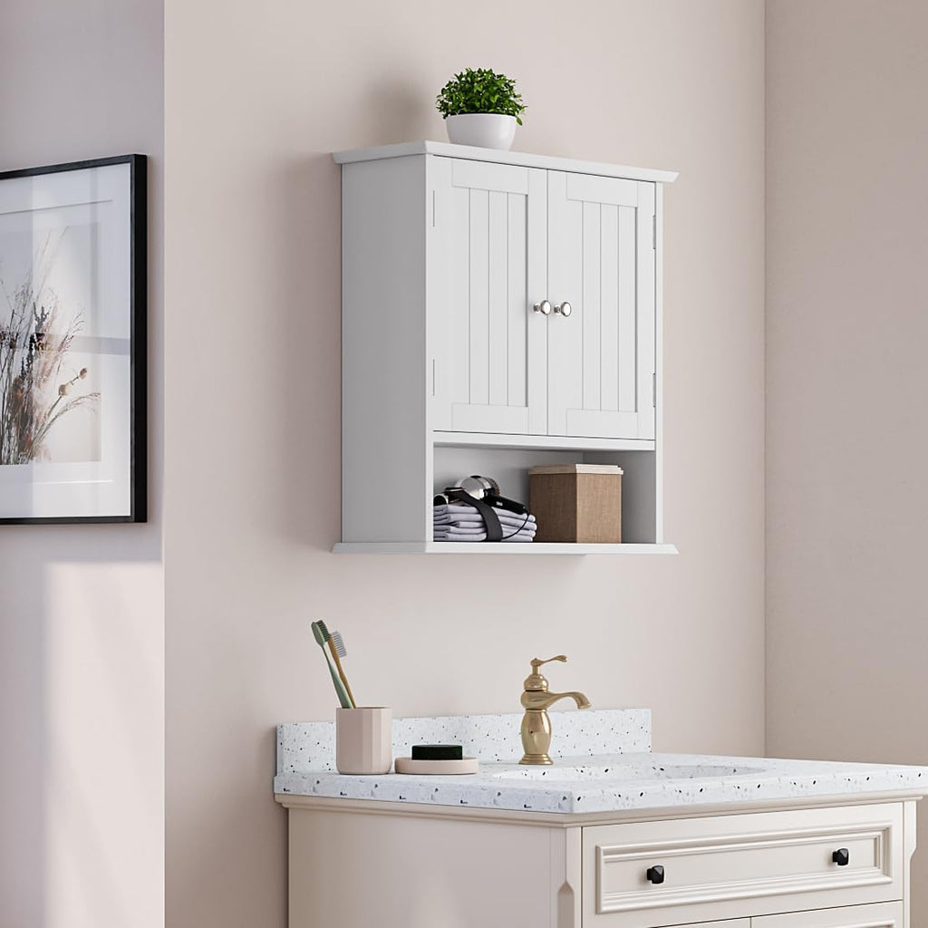 Bathroom Wall Cabinet, Bathroom Cabinet Wall Mount with 2 Doors and Open Shelf, Over The Toilet Wall Storage Cabinet