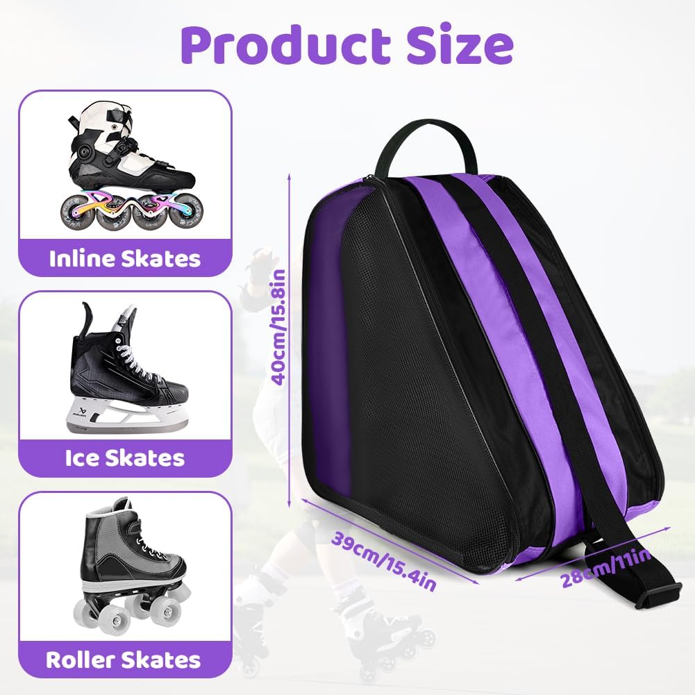 Roller Skate Bag, Ice Skate Bag, Breathable Ice Skating Bags with Adjustable Shoulder Strap and Top Handle