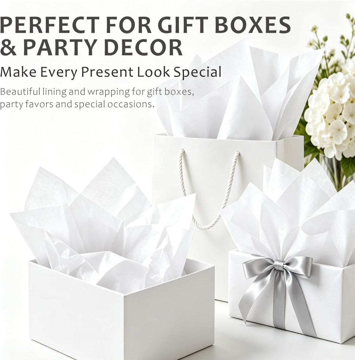 White Tissue Paper, 60 Sheets, 26 x 20 Inches, Gift Bags & Wrapping