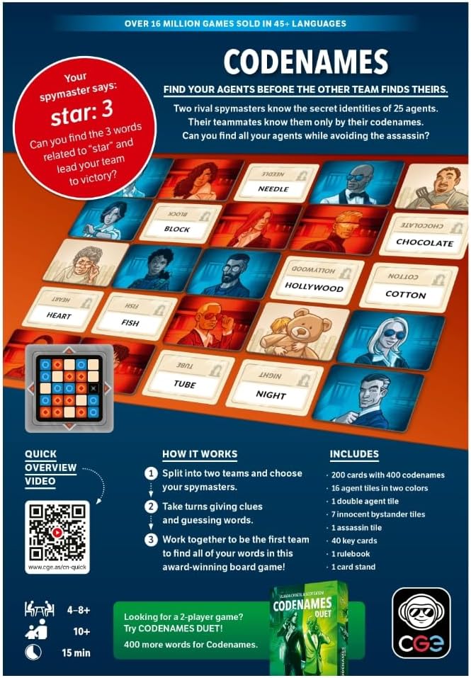 CGE Codenames Board Game (2nd Edition) | The Top Secret Word Association Party Game for Friends & Family Game Nights