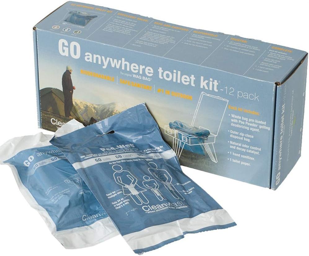 GO Anywhere 12-Pack Portable Toilet Refill Kit, Camping Hiking Backpacking Waste Bags with Poo Powder